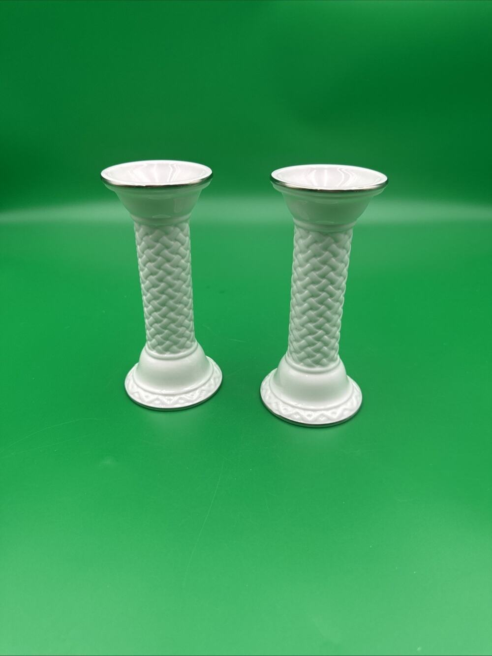 Lenox Platinum Series Illuminations Woven Pair Candlesticks set of 2 with Box